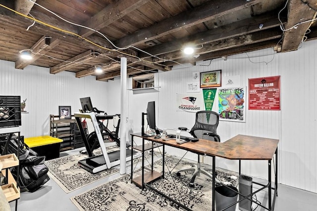 home office featuring finished concrete floors