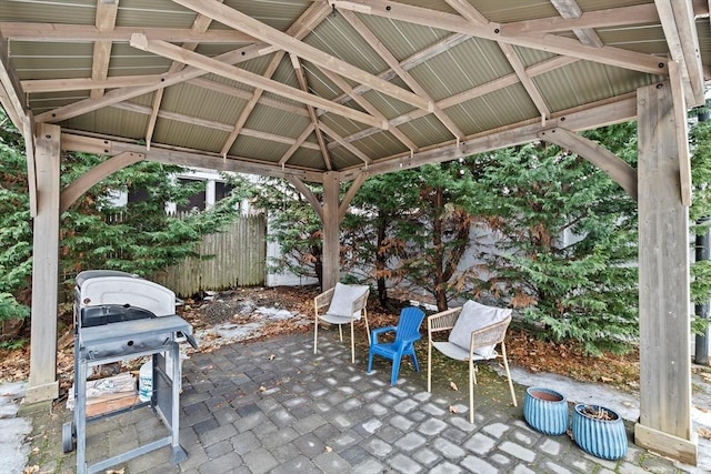 view of patio featuring a gazebo and area for grilling