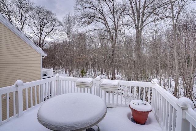 view of snow covered deck