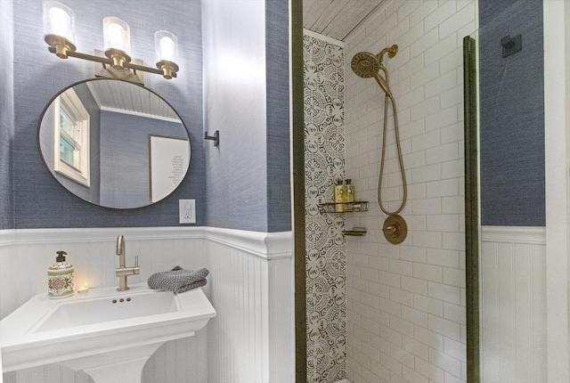 20 Saint Elmo Rd, Worcester, MA 01602 - bathroom with wainscoting, a shower stall, and a sink