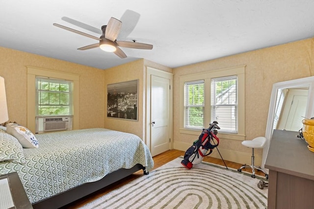 20 Saint Elmo Rd, Worcester, MA 01602 - bedroom featuring wood finished floors, baseboards, a ceiling fan, and cooling unit