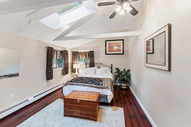 44 Drexel St, Worcester, MA 01602 - bedroom with a baseboard heating unit, lofted ceiling, a skylight, wood finished floors, and baseboards
