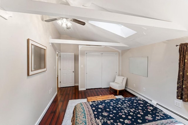 44 Drexel St, Worcester, MA 01602 - sitting room with lofted ceiling, a skylight, wood finished floors, a baseboard radiator, and ceiling fan
