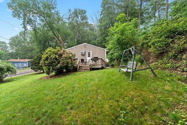 44 Drexel St, Worcester, MA 01602 - view of grassy yard with a wooden deck
