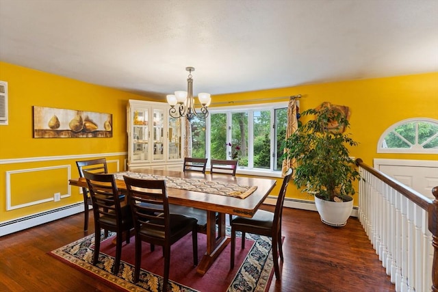 44 Drexel St, Worcester, MA 01602 - dining room with a chandelier, wood finished floors, a wainscoted wall, and baseboard heating