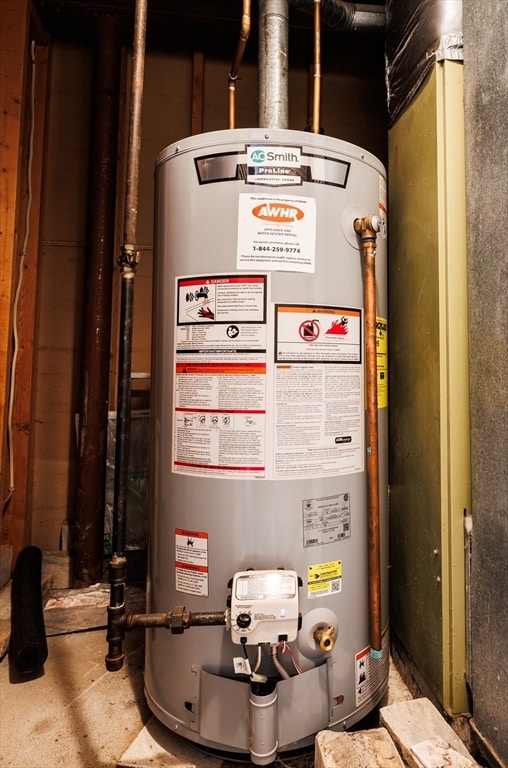 utility room with gas water heater