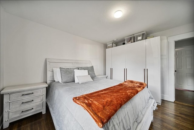 bedroom with dark hardwood / wood-style floors