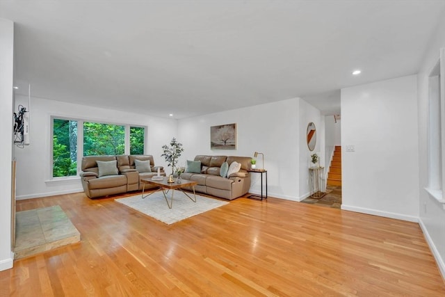 10 Fox Holw Unit 10, Wayland, MA 01778 - living room featuring wood finished floors, stairs, and recessed lighting