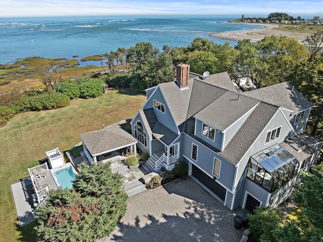 bird's eye view featuring a water view