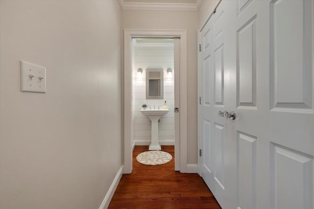 101 Pheasant Hill Cir, Barnstable, MA 02635 - corridor with dark wood finished floors and crown molding