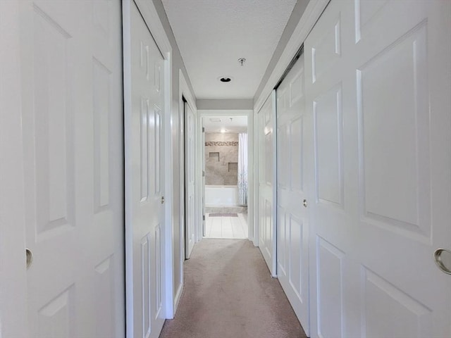 hallway featuring baseboards and carpet