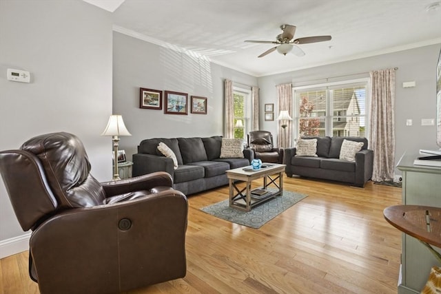 5 Mackenzie Way Unit 5, Haverhill, MA 01832 - living area featuring a ceiling fan, crown molding, and light wood finished floors