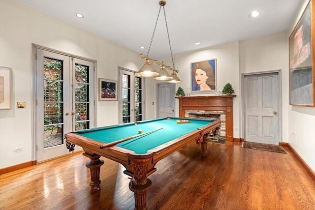 rec room featuring hardwood / wood-style floors and billiards