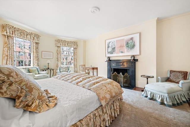 bedroom with crown molding