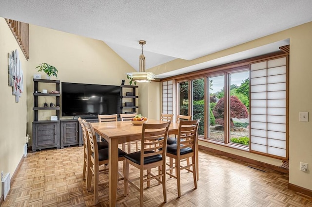 236 Williamsburg Dr, Longmeadow, MA 01106 - dining area featuring lofted ceiling, baseboards, and a textured ceiling