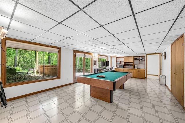 236 Williamsburg Dr, Longmeadow, MA 01106 - playroom with baseboards, light flooring, billiards table, and a drop ceiling