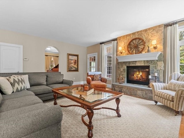 35 Oxbow Dr, Wrentham, MA 02093 - living room featuring a fireplace and arched walkways