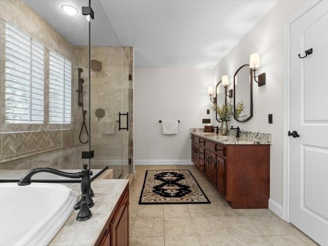 35 Oxbow Dr, Wrentham, MA 02093 - full bathroom with a shower stall, vanity, a bath, and tile patterned floors