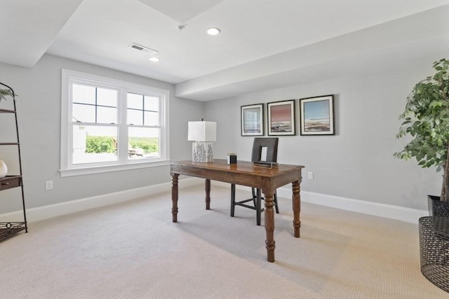 view of carpeted home office