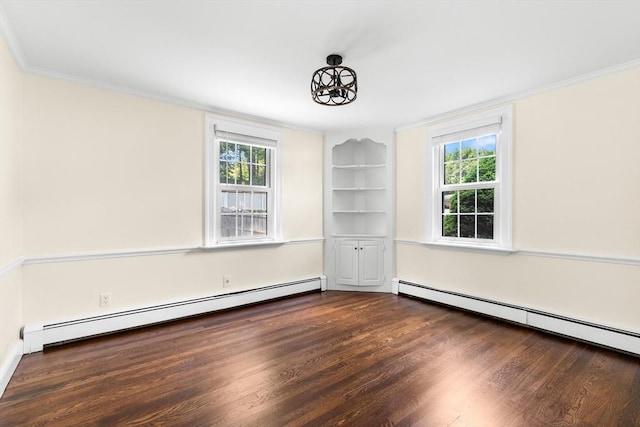 23 Lenox Cir, Lawrence, MA 01843 - unfurnished room with a baseboard radiator, plenty of natural light, dark wood-style floors, and crown molding