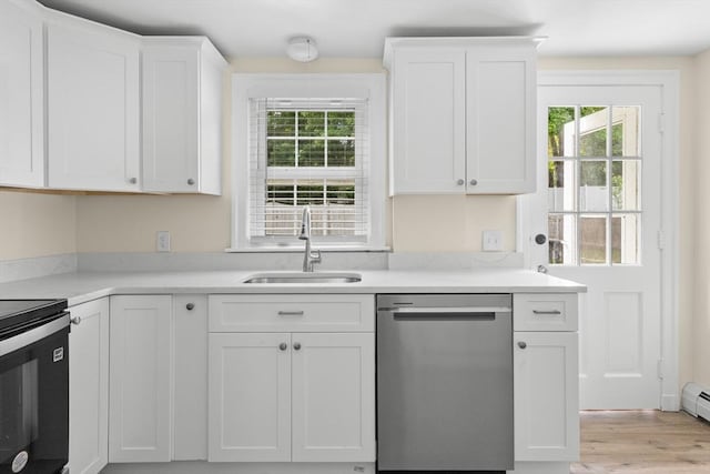 23 Lenox Cir, Lawrence, MA 01843 - kitchen featuring dishwasher, a sink, range with electric stovetop, white cabinetry, and plenty of natural light