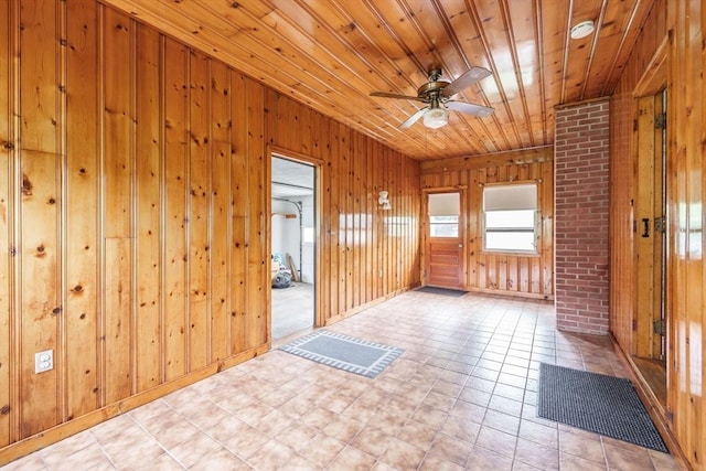 46 Birchland Ave, Springfield, MA 01119 - entrance foyer featuring wood walls, wooden ceiling, and a ceiling fan