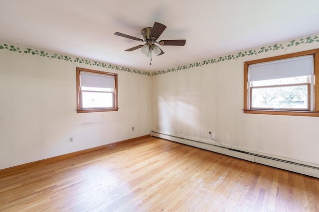 46 Birchland Ave, Springfield, MA 01119 - unfurnished room with a baseboard radiator, light wood-style flooring, and ceiling fan