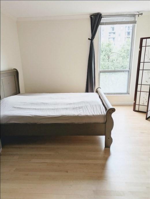 99 Pond Ave Unit 608, Brookline, MA 02445 - bedroom featuring crown molding, multiple windows, and light wood finished floors