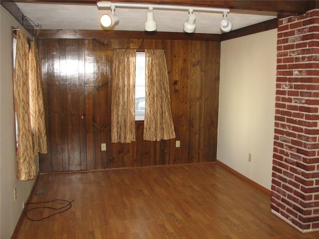 436 Brown St, Attleboro, MA 02703 - spare room featuring wood walls, wood finished floors, and baseboards