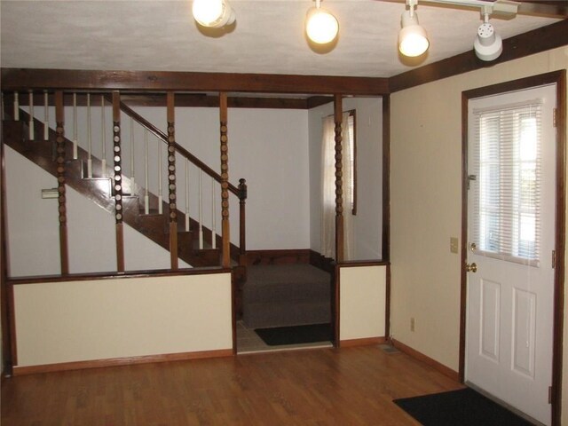 436 Brown St, Attleboro, MA 02703 - entryway with baseboards, wood finished floors, and stairway