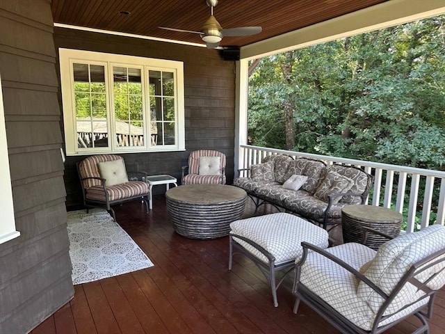 wooden terrace with ceiling fan