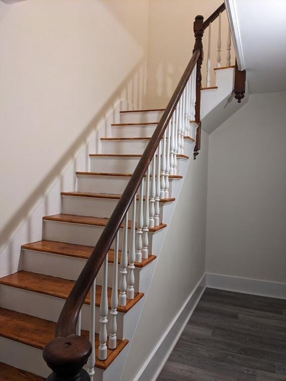 staircase with wood-type flooring