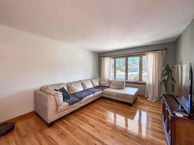 living area with baseboards and light wood-style floors