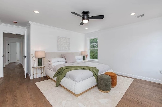 131 Colts Way, Attleboro, MA 02703 - bedroom featuring ornamental molding, wood finished floors, baseboards, recessed lighting, and ceiling fan