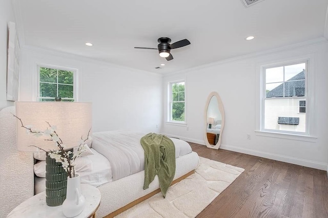 131 Colts Way, Attleboro, MA 02703 - bedroom with crown molding, wood finished floors, baseboards, recessed lighting, and a ceiling fan