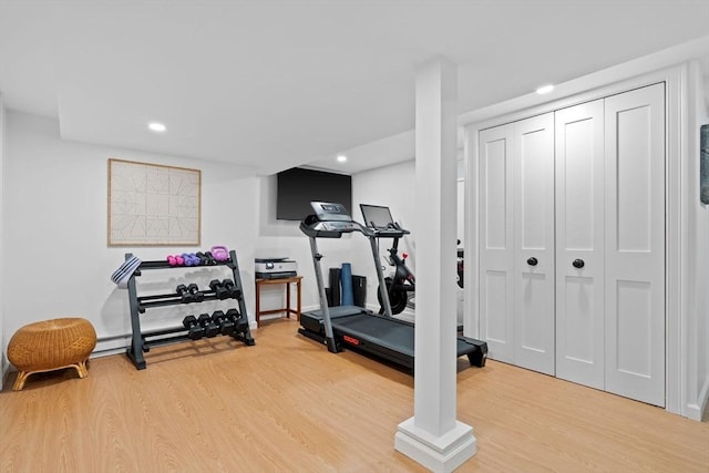 31 Henderson St Unit 1, Arlington, MA 02474 - workout room with light wood-style floors and recessed lighting