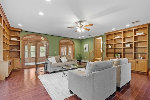 14 Preservation Way, Westford, MA 01886 - living area with ceiling fan, dark wood-type flooring, recessed lighting, baseboards, and a baseboard radiator