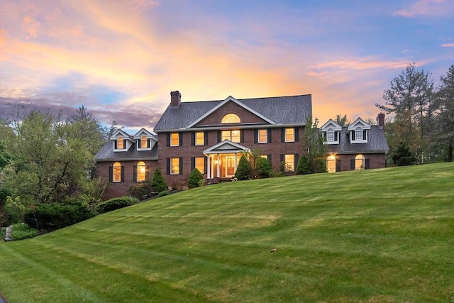 14 Preservation Way, Westford, MA 01886 - colonial house with a chimney, brick siding, and a front lawn