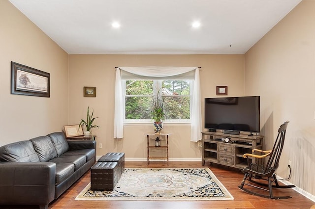 425 Main St Unit 8B, Hudson, MA 01749 - living room featuring wood finished floors, baseboards, and recessed lighting