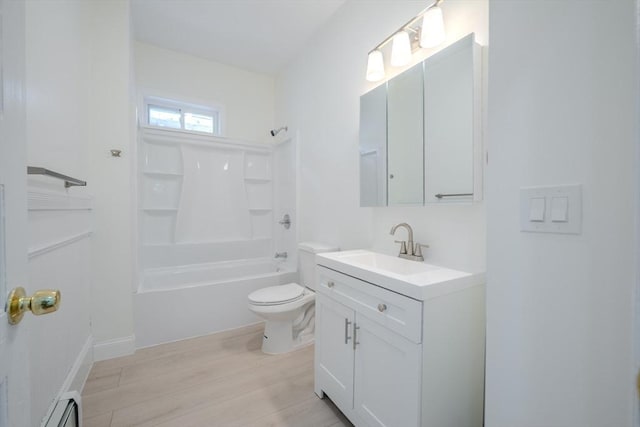 36-38 Elm Hill Park, Boston, MA 02121 - bathroom featuring vanity, toilet, wood finished floors, shower / tub combination, and a baseboard radiator