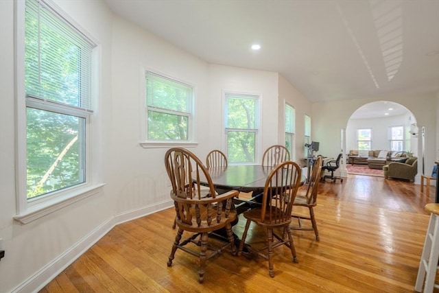 36-38 Elm Hill Park, Boston, MA 02121 - dining area featuring arched walkways, light wood-type flooring, baseboards, and recessed lighting