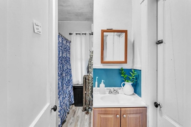 bathroom featuring vanity and wood-type flooring