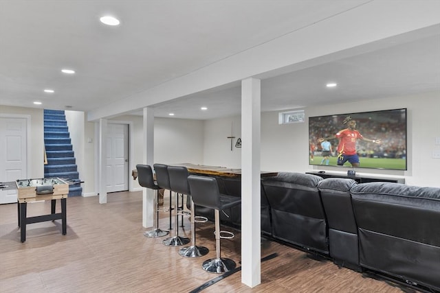 27 N Brigham Hill Rd, Grafton, MA 01536 - living room featuring recessed lighting, stairs, and wood finished floors