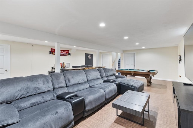 27 N Brigham Hill Rd, Grafton, MA 01536 - living area featuring pool table, recessed lighting, light wood-style flooring, and stairs