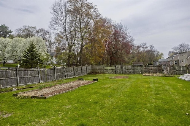 view of yard with a fenced backyard