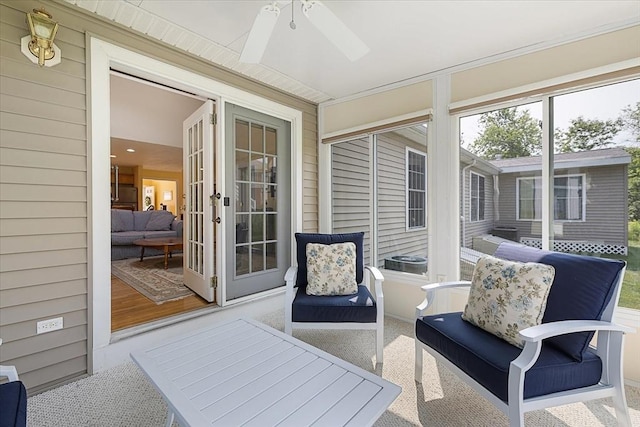 3 Angell Brook Dr Unit 3, West Boylston, MA 01583 - sunroom featuring a ceiling fan, an outdoor hangout area, and french doors