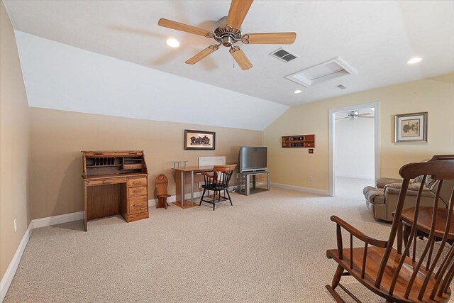3 Angell Brook Dr Unit 3, West Boylston, MA 01583 - office space with carpet floors, a ceiling fan, attic access, recessed lighting, and lofted ceiling