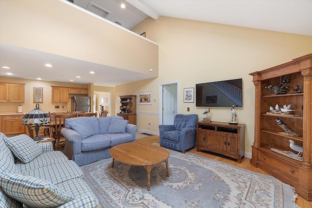 3 Angell Brook Dr Unit 3, West Boylston, MA 01583 - living area featuring beam ceiling, light wood-style floors, recessed lighting, and high vaulted ceiling