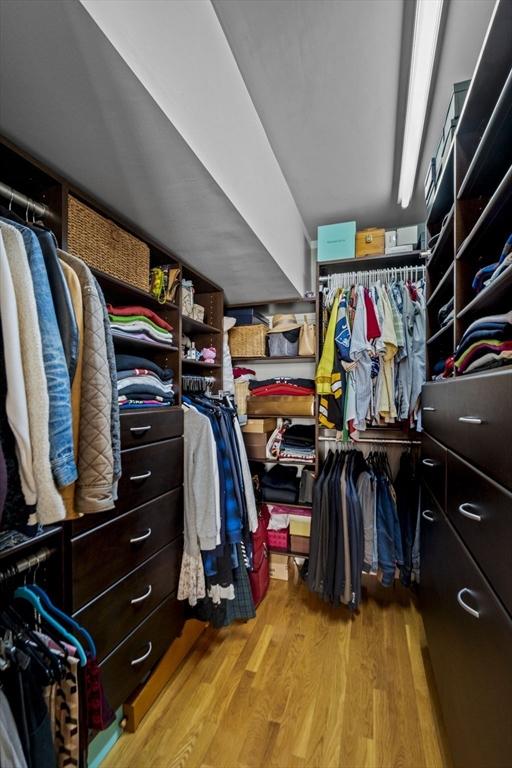 spacious closet featuring light hardwood / wood-style floors