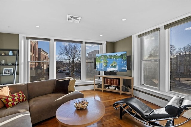 living room with hardwood / wood-style floors